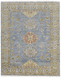 3' X 5' Green Blue and Yellow Wool Geometric Hand Knotted Area Rug With Fringe