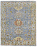 2' X 3' Green Blue and Yellow Wool Geometric Hand Knotted Area Rug With Fringe