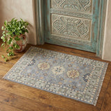 2' X 3' Gray Blue and Taupe Wool Geometric Hand Knotted Area Rug With Fringe
