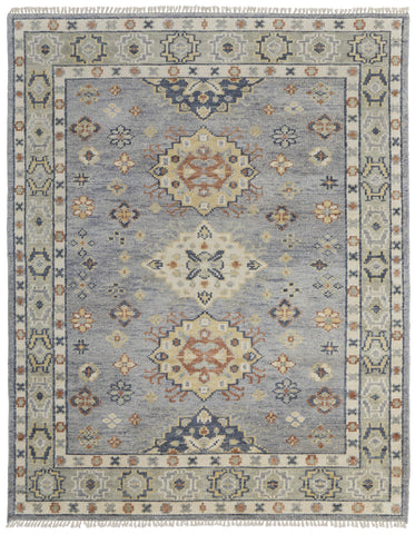 2' X 3' Gray Blue and Taupe Wool Geometric Hand Knotted Area Rug With Fringe