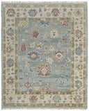 4' X 6' Blue Ivory and Yellow Wool Floral Hand Knotted Area Rug With Fringe
