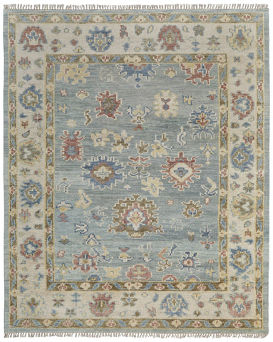 2' X 3' Blue Ivory and Yellow Wool Floral Hand Knotted Area Rug With Fringe