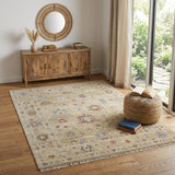 4' X 6' Tan Brown and Blue Wool Floral Hand Knotted Area Rug With Fringe