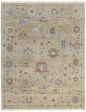 4' X 6' Tan Brown and Blue Wool Floral Hand Knotted Area Rug With Fringe