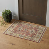 2' X 3' Ivory Red and Gold Wool Oriental Hand Knotted Area Rug With Fringe