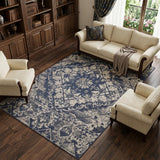 6' X 9' Gray Blue and Ivory Oriental Power Loom Area Rug