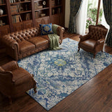 6' X 9' Green Blue and Ivory Oriental Power Loom Area Rug