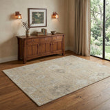 4' X 6' Tan and Ivory Wool Floral Hand Knotted Area Rug