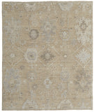 4' X 6' Tan and Ivory Wool Floral Hand Knotted Area Rug