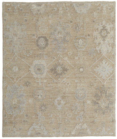 4' X 6' Tan and Ivory Wool Floral Hand Knotted Area Rug