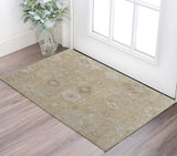 2' X 3' Tan and Ivory Wool Floral Hand Knotted Area Rug