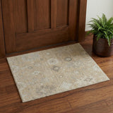 2' X 3' Tan and Ivory Wool Floral Hand Knotted Area Rug