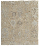 2' X 3' Tan and Ivory Wool Floral Hand Knotted Area Rug