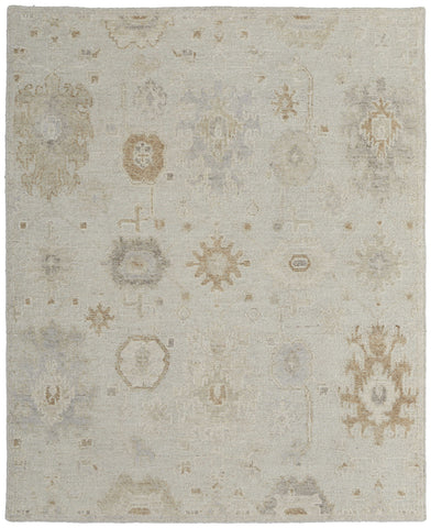 4' X 6' Tan and Gray Wool Floral Hand Knotted Area Rug