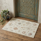 2' X 3' Ivory Tan and Gray Wool Floral Hand Knotted Area Rug