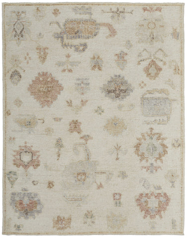 2' X 3' Ivory Tan and Gray Wool Floral Hand Knotted Area Rug
