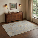 4' X 6' Gray and Blue Wool Floral Hand Knotted Area Rug