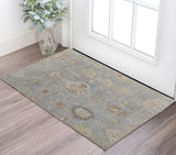 2' X 3' Gray and Blue Wool Floral Hand Knotted Area Rug