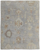 2' X 3' Gray and Blue Wool Floral Hand Knotted Area Rug