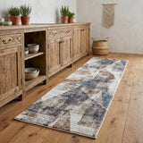 8' Gray Blue and Ivory Checkered Power Loom Runner Rug