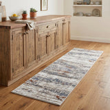 8' Gray Blue and Ivory Abstract Power Loom Runner Rug
