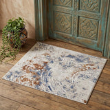 2' X 3' Ivory Blue and Brown Abstract Power Loom Area Rug