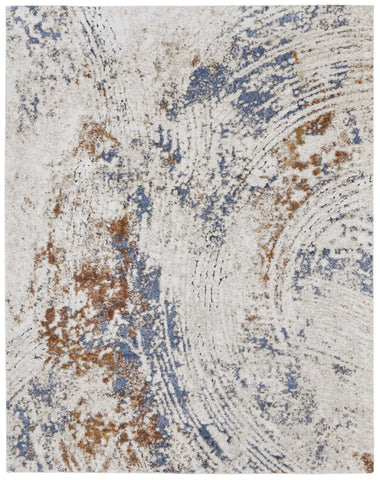 8' X 10' Rust Beige And Linen Striped Washable Indoor Outdoor Area Rug
