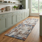 8' Blue Gray and Brown Abstract Power Loom Worn Faded Runner Rug