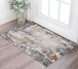 2' X 3' Blue Gray and Brown Abstract Power Loom Worn Faded Area Rug