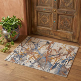 2' X 3' Ivory Blue and Brown Abstract Power Loom Area Rug