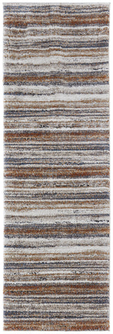 8' Ivory Blue and Brown Striped Power Loom Runner Rug