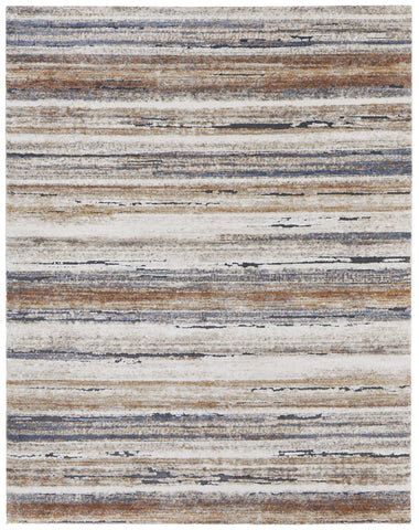 2' X 3' Ivory Blue and Brown Striped Power Loom Area Rug