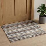 2' X 3' Ivory Blue and Brown Striped Power Loom Area Rug