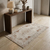 3' X 5' Gray Ivory And Burnt Orange Oriental Distressed Area Rug With Fringe