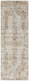 10' Ivory Gray and Brown Abstract Power Loom Worn Faded Runner Rug With Fringe