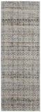12' Gray Ivory and Blue Abstract Power Loom Worn Faded Runner Rug With Fringe