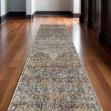 10' Tan Blue and Brown Oriental Power Loom Runner Rug With Fringe