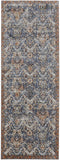 10' Ivory Blue and Brown Floral Power Loom Runner Rug With Fringe