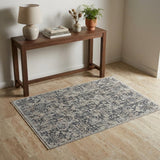 3' X 5' Ivory and Gray Abstract Power Loom Worn Faded Area Rug With Fringe