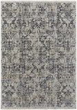 3' X 5' Ivory and Gray Abstract Power Loom Worn Faded Area Rug With Fringe