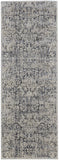 10' Ivory and Gray Abstract Power Loom Worn Faded Runner Rug With Fringe