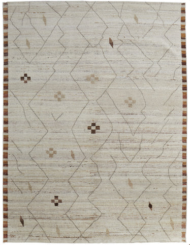 2' X 3' Ivory And Tan Wool Moroccan Hand Knotted Area Rug