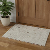 2' X 3' Ivory And Tan Wool Moroccan Hand Knotted Area Rug
