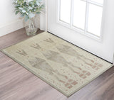 2' X 3' Gray and Red Wool Geometric Hand Knotted Area Rug