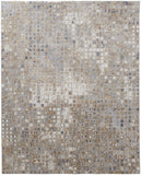 3' X 5' Tan Ivory and Blue Geometric Power Loom Worn Faded Area Rug