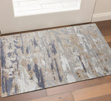 3' X 5' Tan Ivory And Blue Abstract Distressed Area Rug