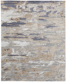 3' X 5' Tan Ivory And Blue Abstract Distressed Area Rug