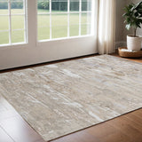3' X 5' Ivory Gray and Tan Abstract Power Loom Worn Faded Area Rug