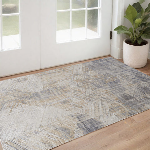3' X 5' Ivory Gray And Tan Abstract Distressed Area Rug