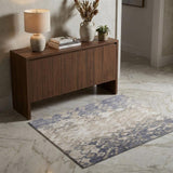 3' X 5' Ivory Tan And Blue Abstract Area Rug